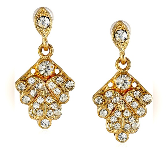 NEW Downton Abbey Gold-Tone Crystal Pave Fan Drop Earrings - Picture 1 of 4